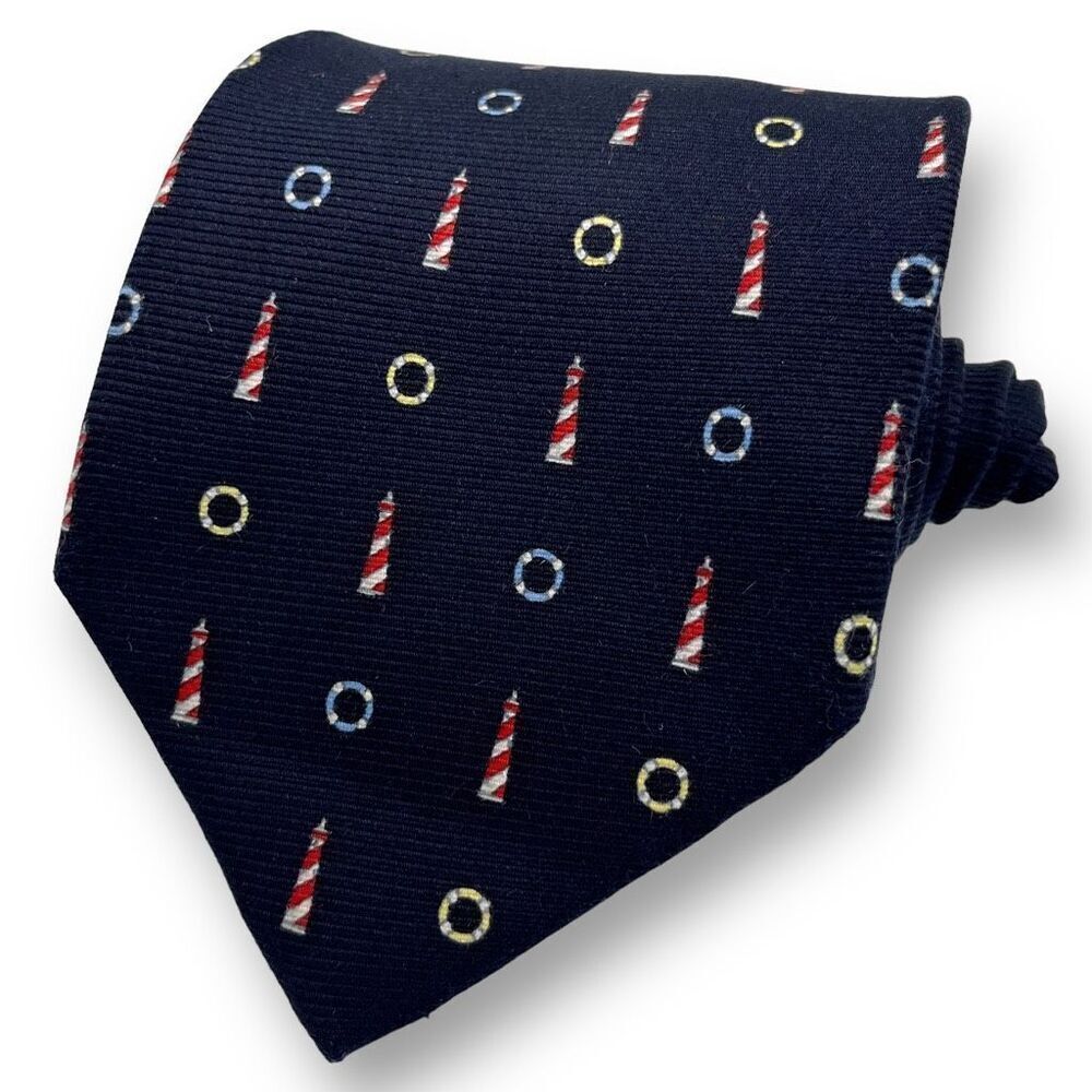 DUNHILL Men’s Nautical Lighthouse Motif Tie, 100% Silk, Made in Italy